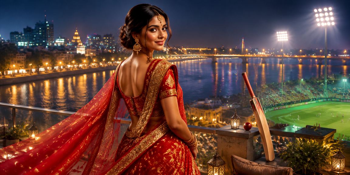 Woman enjoying lottery purchase by Ahmedabad riverfront
