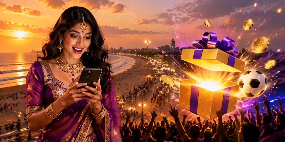 Indian woman using mobile payments in Chennai with festive lighting