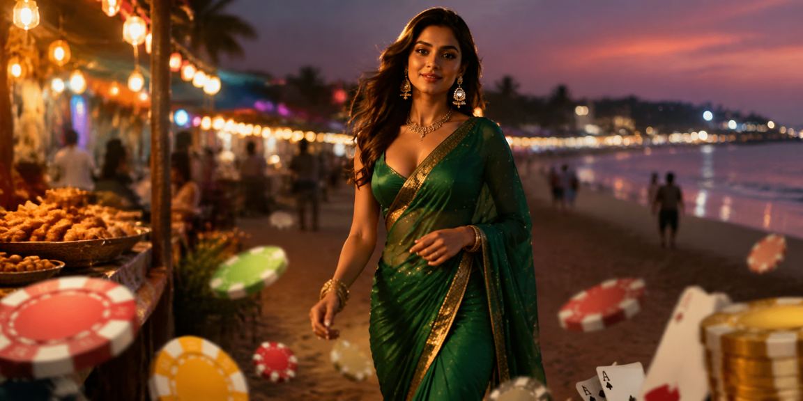 Young Indian woman playing Teen Patti and making payments on her phone at Goa beach